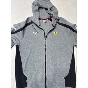 Puma Ferrari Full Zip Hoodie Graphite Grey Coal Black Rosso Trim Racing Style M